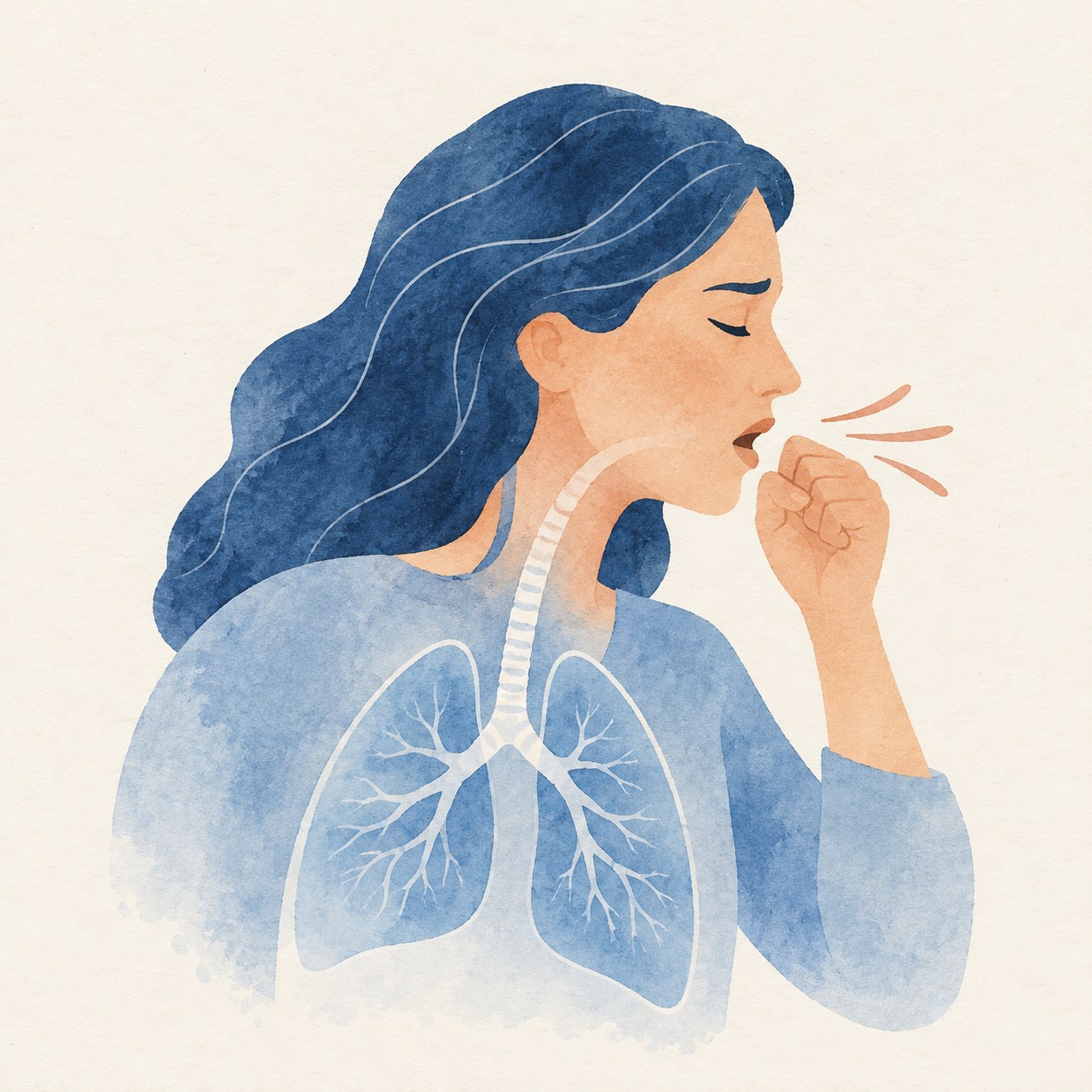 Mujer tosiendo con ilustración de pulmones